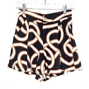 Bikiny Society Womens Riva Shorts XS Black Satin Chains Pleated Front Pockets